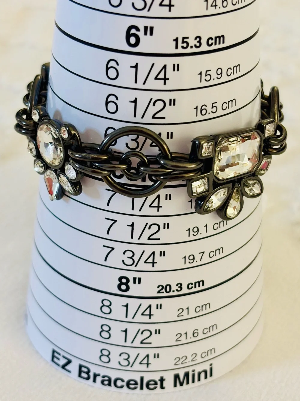 White House Black Market Gunmetal Bracelet with Clear Crystal Accents